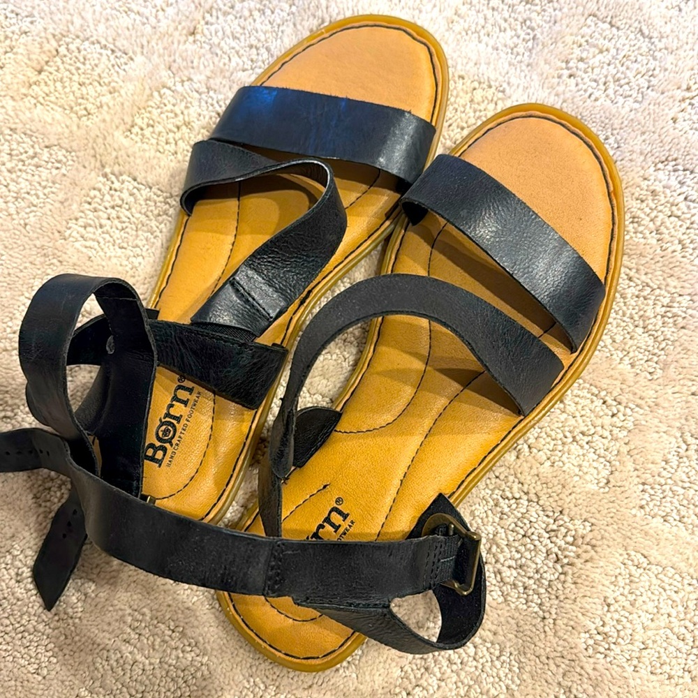 Børn Libra lightweight black leather‎ sandal with plush, flexible footbed size 8